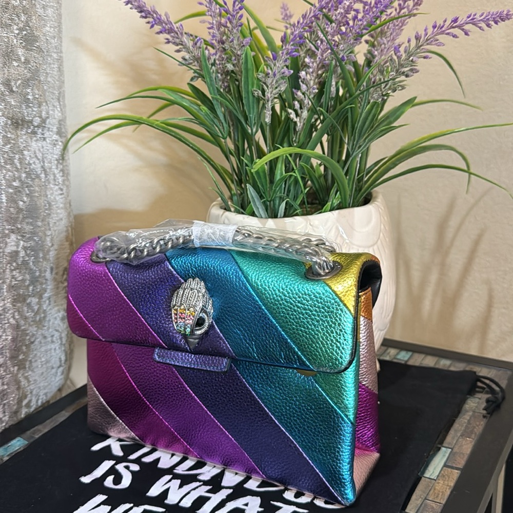 Kurt Geiger Rainbow Metallic Diagonal Stripe Shoulder Bag - Picture 7 of 16